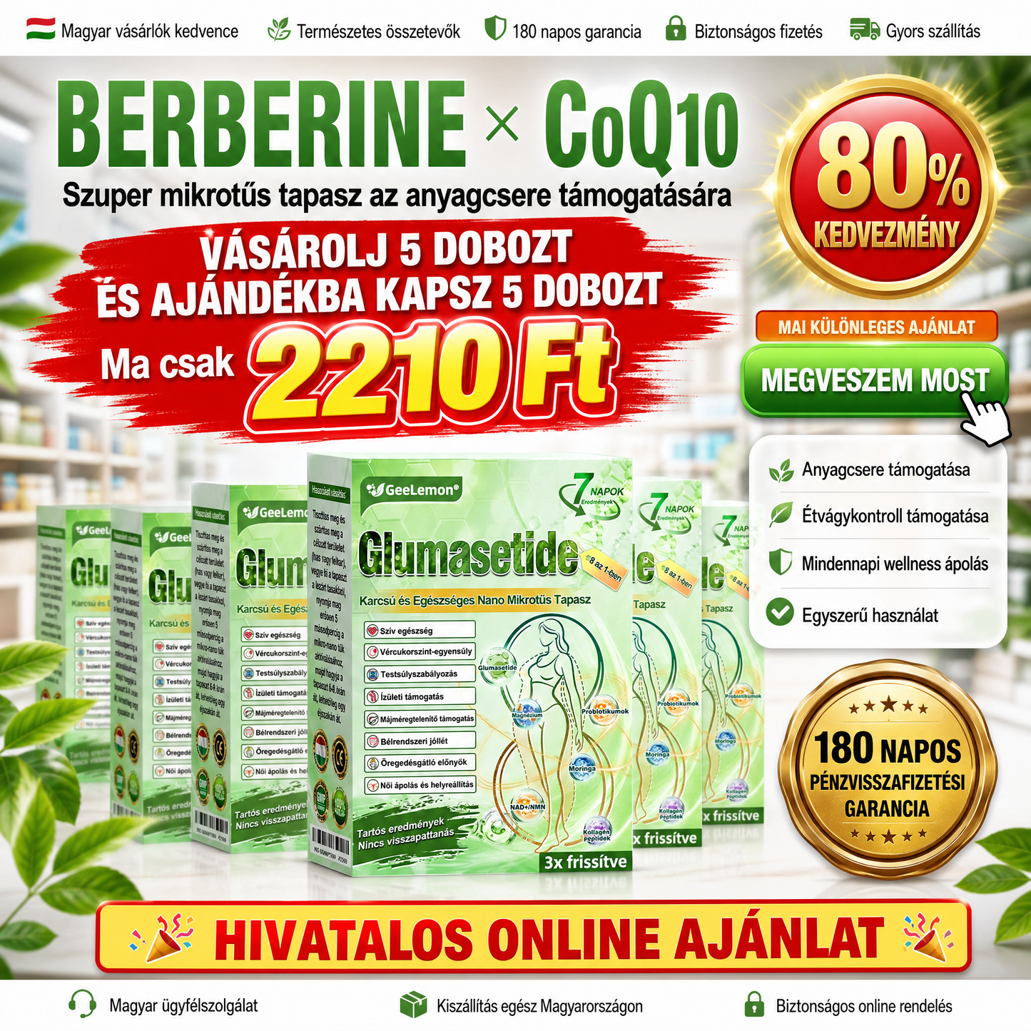 GeeLemon® Moringa + Berberin + NAD+ 15 az 1-ben nanomikrotűs tapasz | A testápolás új generációja fejlett nanoformulával🫀