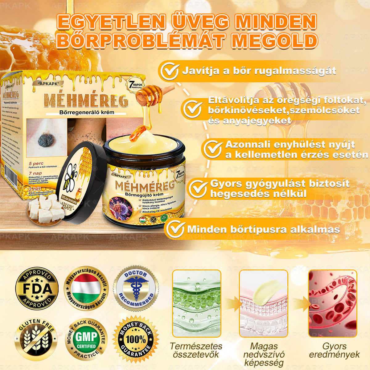 APKAPK® Méhméreges Bőrregeneráló & Feszesítő Krém– Prémium Anti-Aging Ápolás Érett és Érzékeny Bőrre